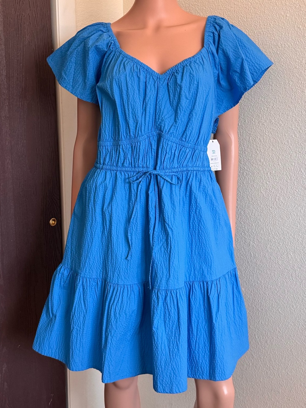 Time and Tru Women's Sweetheart Mini Dress with Flutter Sleeves, Size XXL
